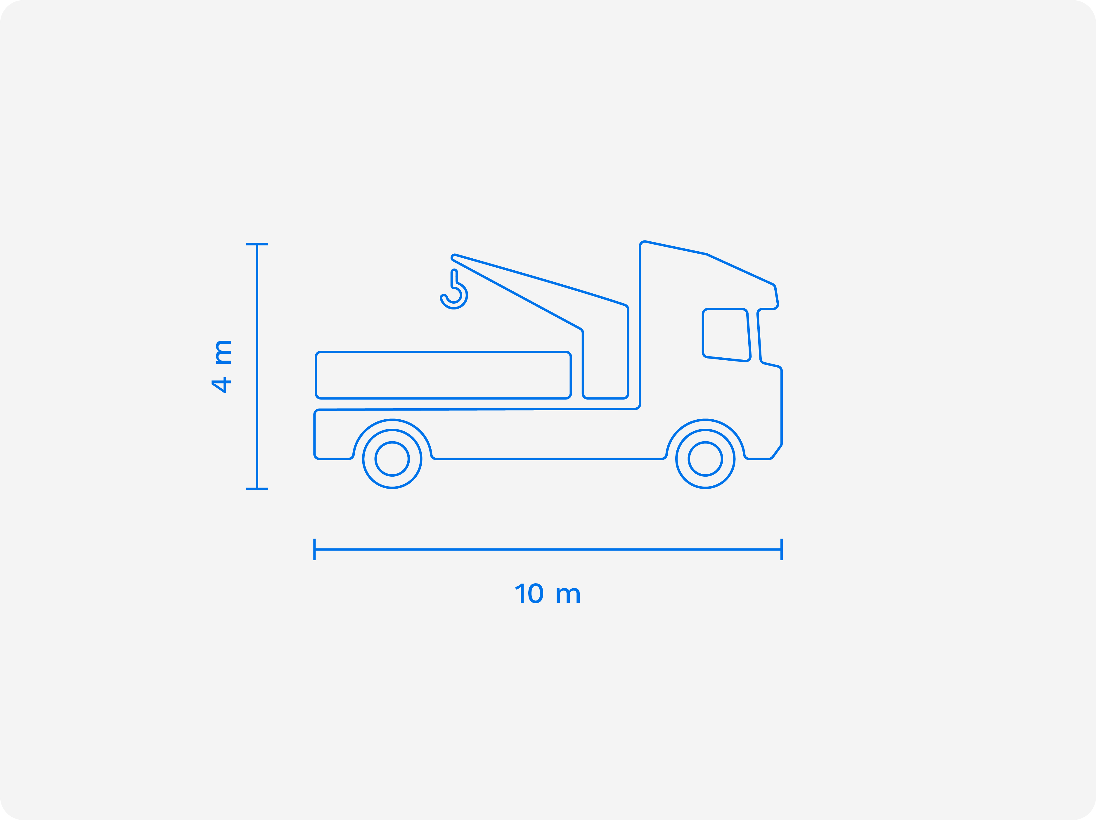 Kranbils dimensioner for levering af produkter fra Klar